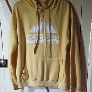 ESY Surf Co. Yellow Hoodie with Mountain Graphic VGC Size Large.